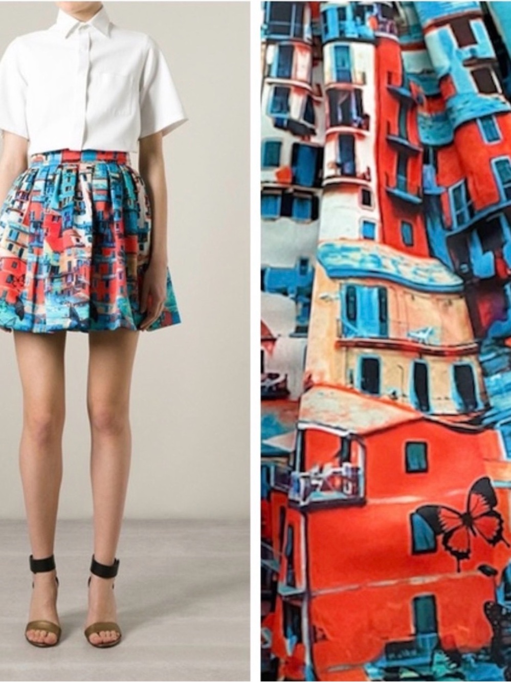 Alice + Olivia Venetian Butterfly Paradise print box pleat stora skirt Sz8 NWT
